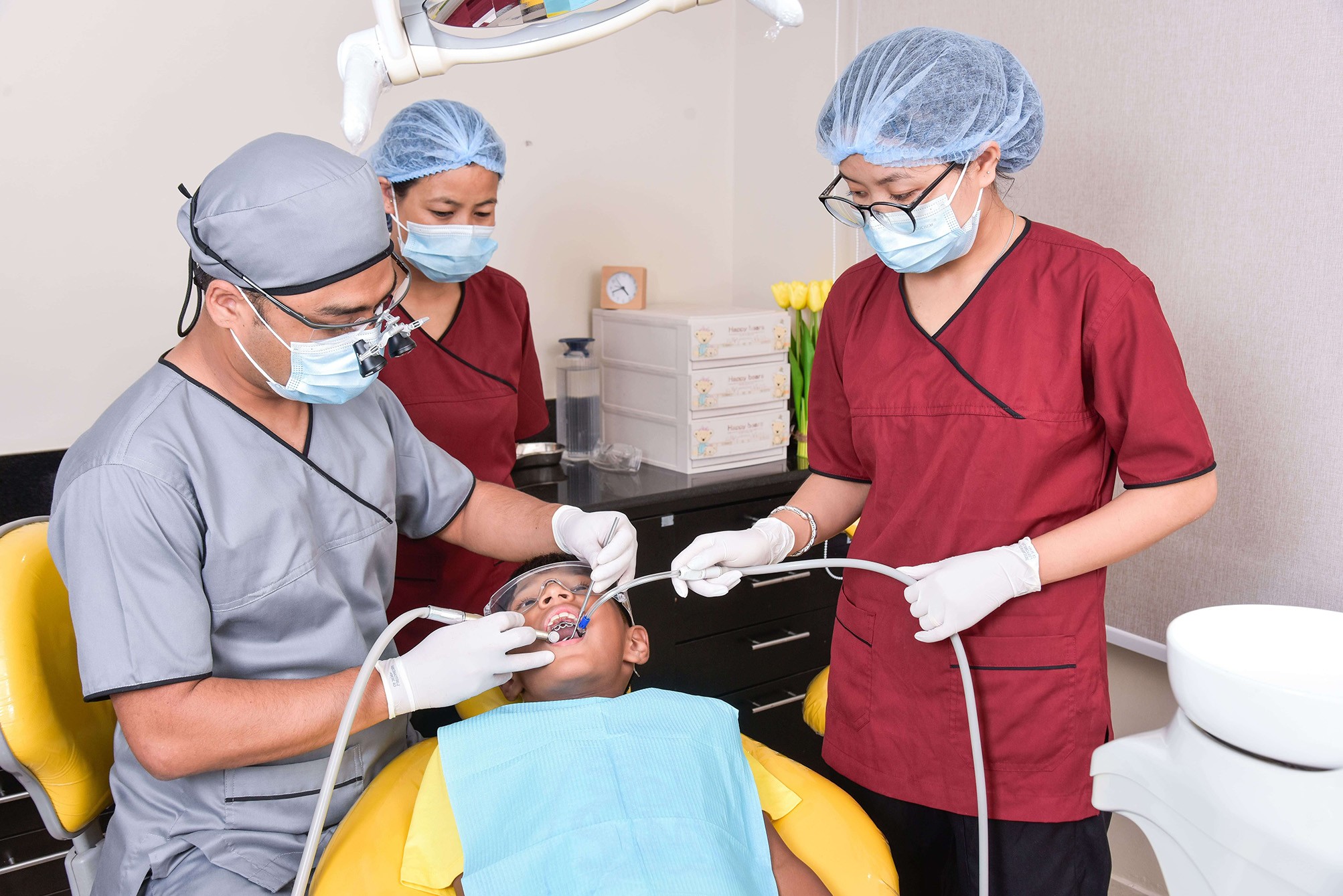 Dental team with patient